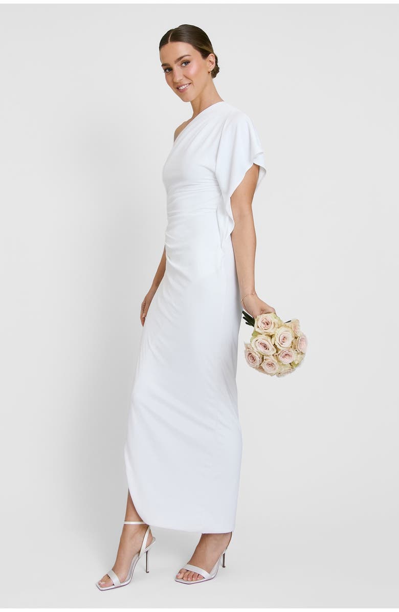 Six Stories Asymmetric Drape Stretch Occasion Dress, Alternate, color, White