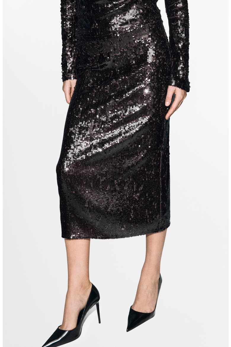Sequin Midi Skirt, Main, color, DARK BROWN