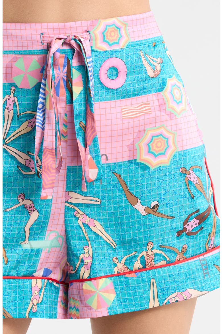 Swimmers Piped Satin Pajamas, Alternate, color, TEAL/ PINK