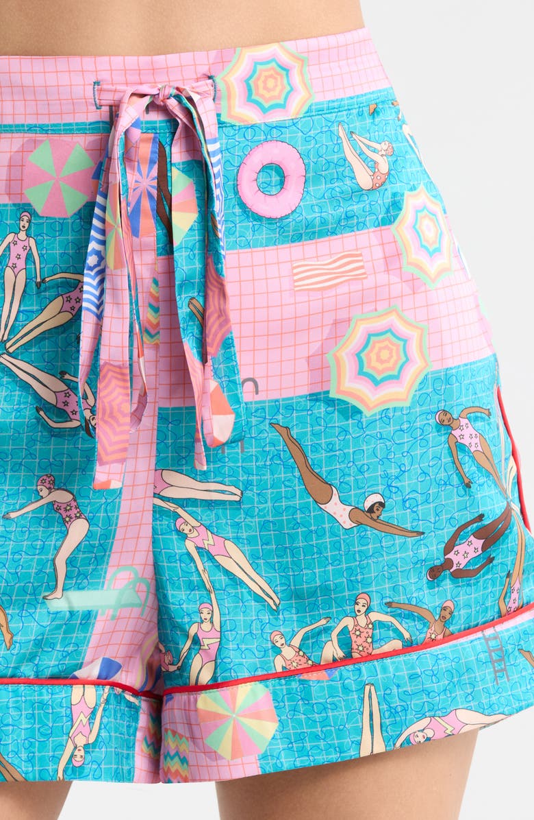 Karen Mabon Swimmers Piped Satin Pajamas, Alternate, color, Teal/ Pink