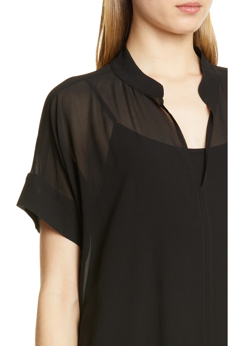 Sheer Overlay Silk Dress, Alternate, color, BLACK