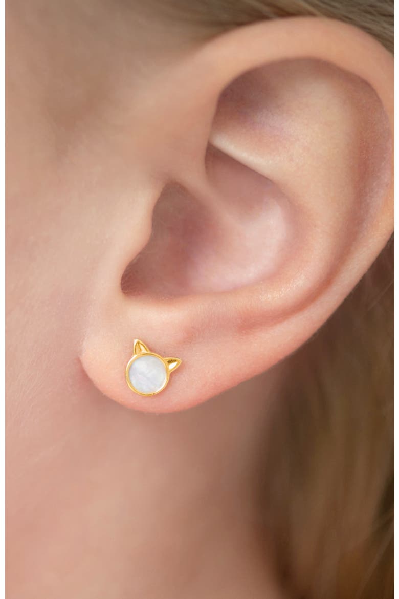14k Mother of Pearl Kitty Earrings, Alternate, color, Gold