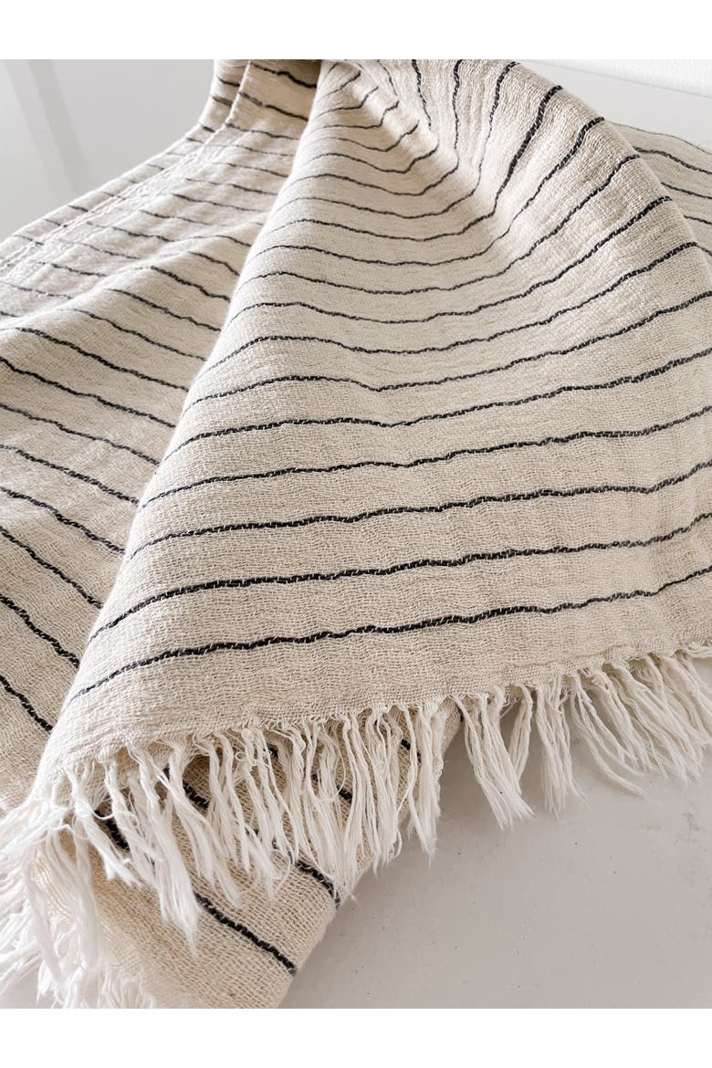 Striped Turkish Cotton Crinkled Throw, Alternate, color, Beige