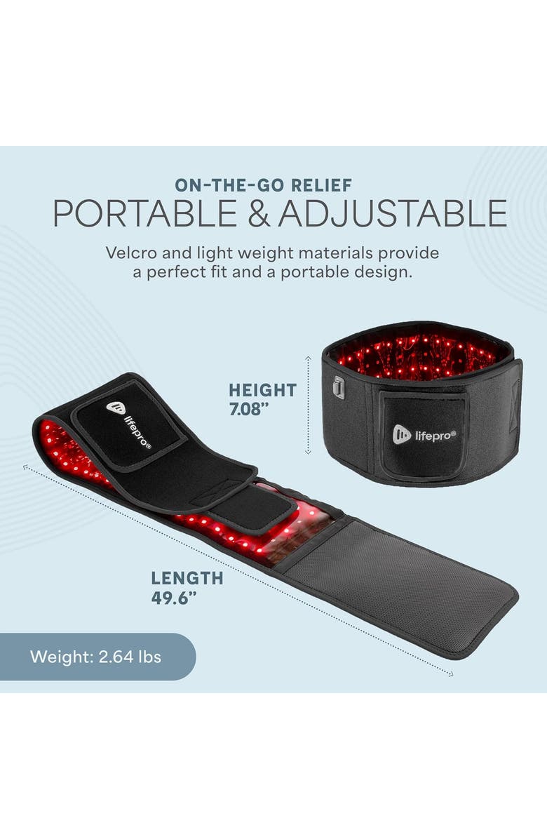 Lifepro Allevared Red Light Therapy Belt Infrared 660nm and 850nm lights, Alternate, color, Black/Grey