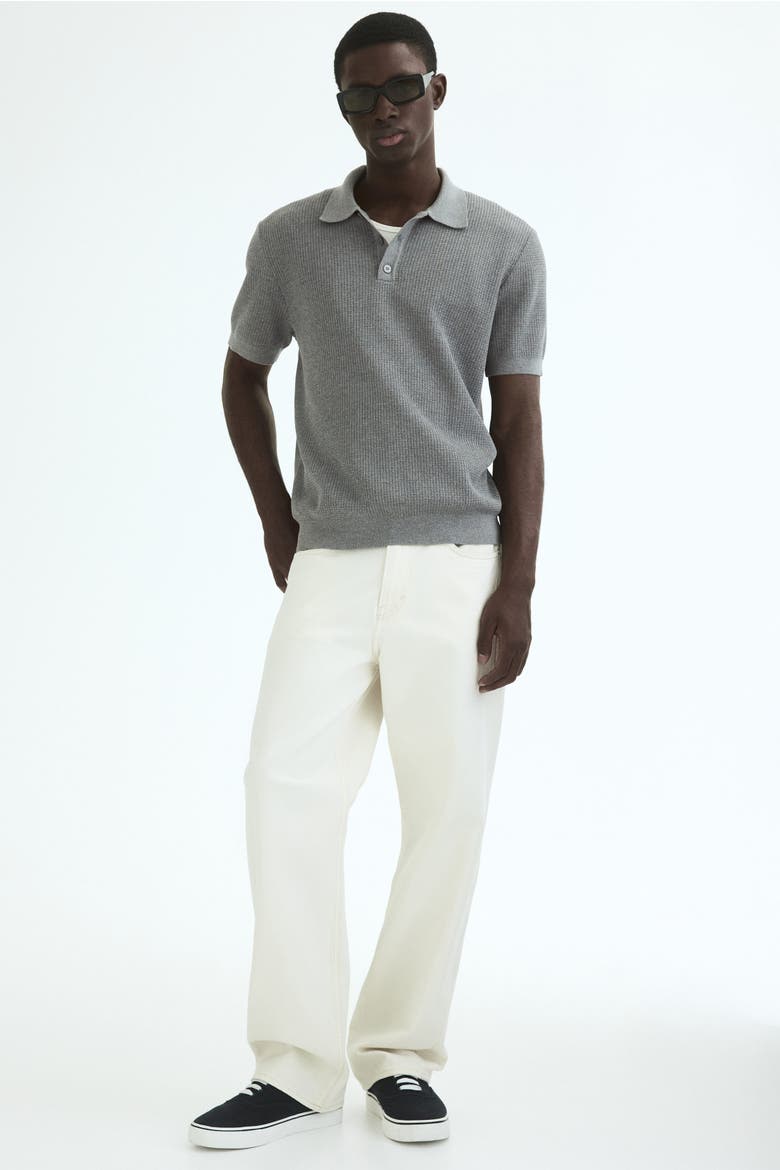 Regular-fit Knit Polo Shirt, Alternate, color, Gray melange