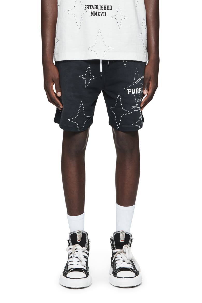Studded French Terry Sweat Shorts, Main, color, BLACK