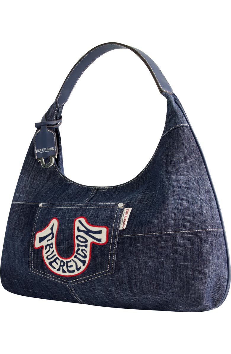USPA ACCESSORIES Retro Logo Denim Hobo Bag, Alternate, color,