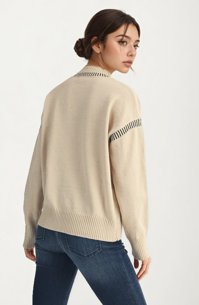 Knit and Lounge Playful Strawberry Knit Sweater with Ribbed Hem and Long Sleeves, Alternate, color, Ivory