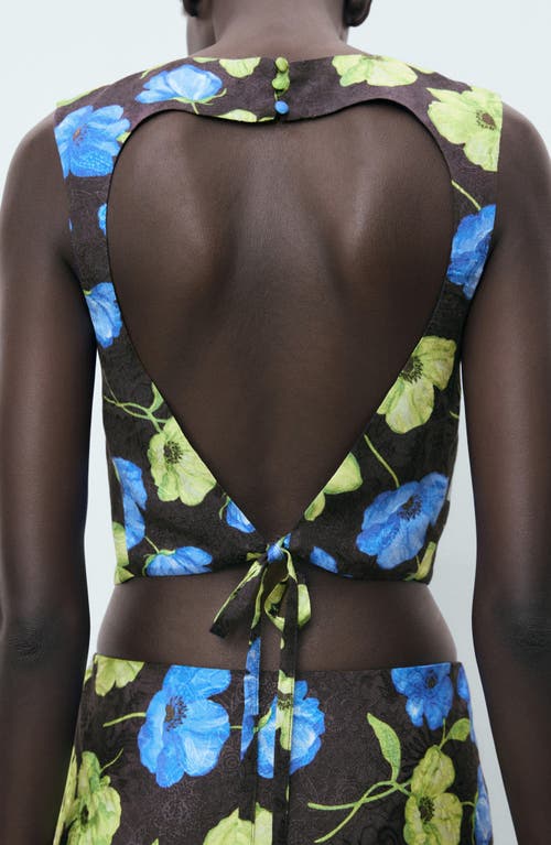 Mango Open Back Floral Top In Black