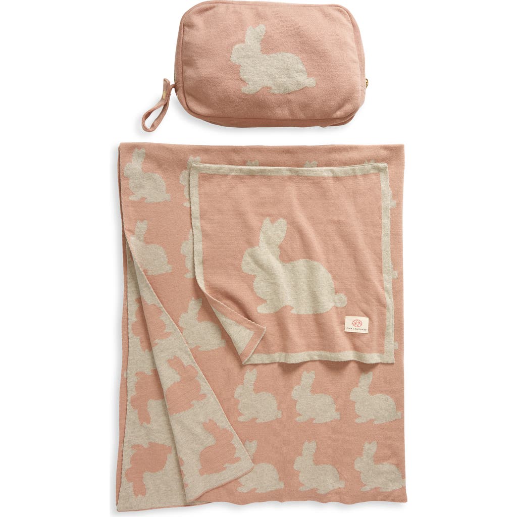 Pink Lemonade Bunny Organic Cotton Baby Blanket & Travel Pouch Set in Pink/Beige  product