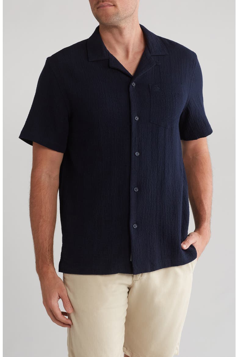 Cotton Gauze Short Sleeve Button-Up Camp Shirt, Main, color, DARK SAPPHIRE