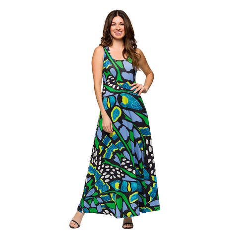 Maternity Blue Butterfly Print Scoop Neck A-Line Sleeveless Maxi Dress