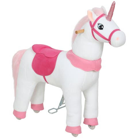 Ride on Unicorn Toy for Kids Plush Baby Rocking Horse Mechanical Walking Animal with Wheels No Batteries Required