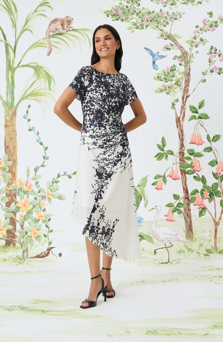 Maggy London Asymmetric Floral Print Dress, Alternate, color, Cream/ Charcoal