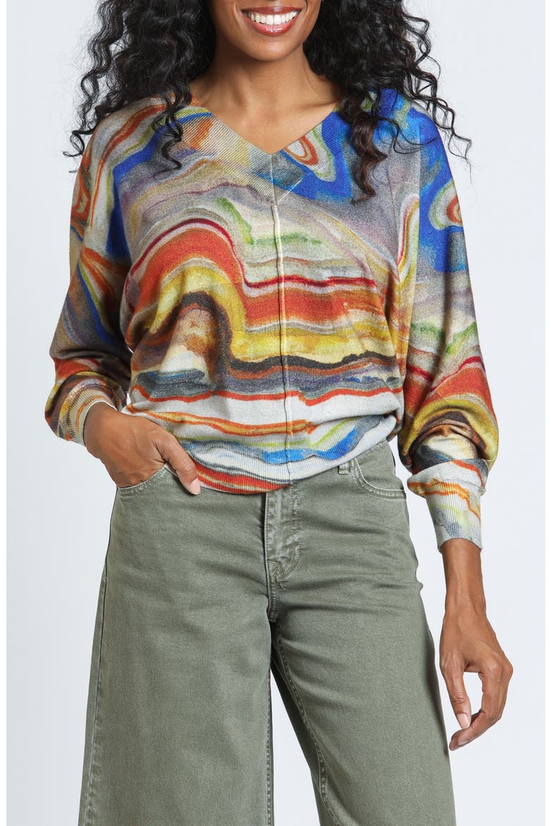 Marbleized Earth V-Neck Sweater, Main, color, DESERT MIRAGE