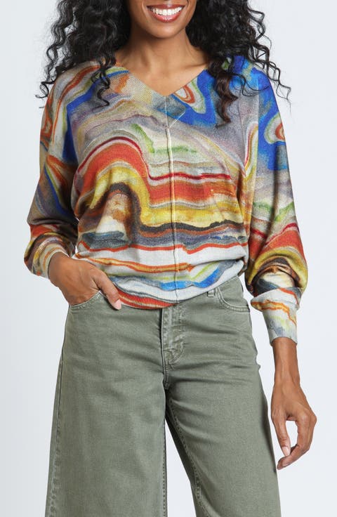 Marbleized Earth V-Neck Sweater