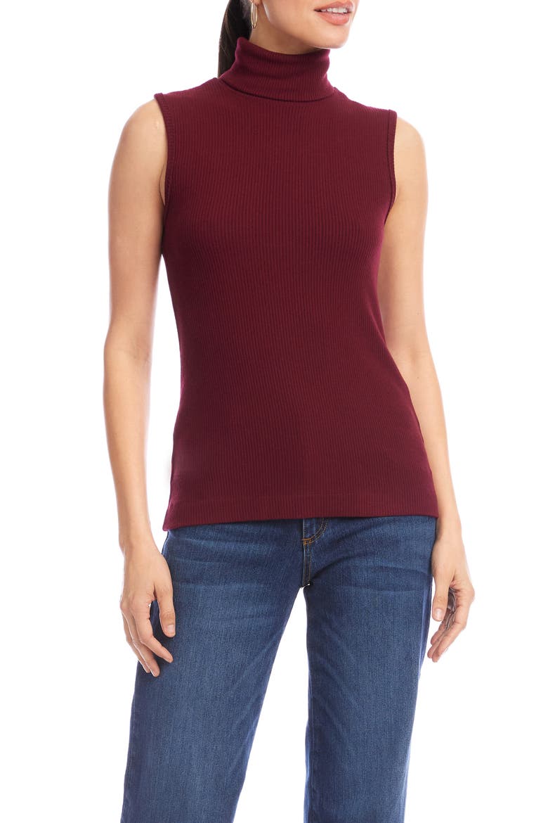 Turtleneck Rib Sleeveless Top, Main, color, WINE