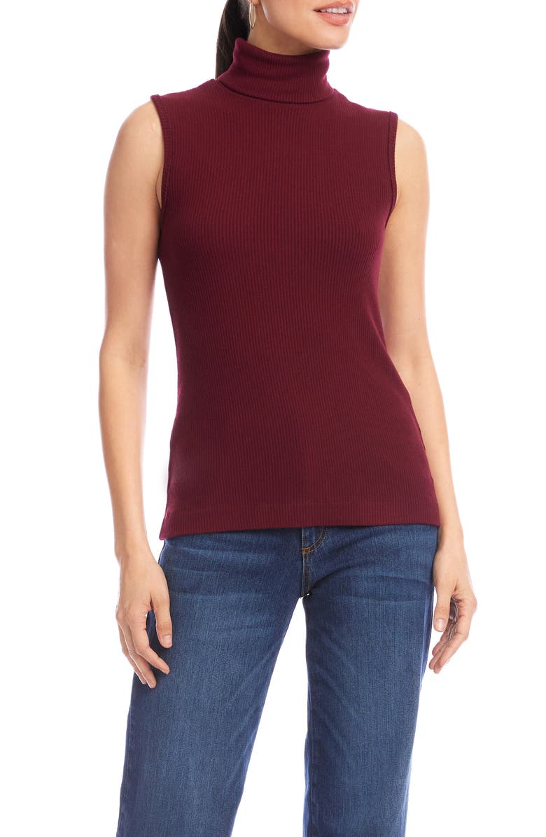 Karen Kane Turtleneck Rib Sleeveless Top, Main, color, Wine