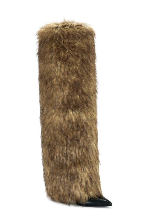 Azalea Wang Langleye Faux Fur Over-the-knee Stiletto Boot In Brown