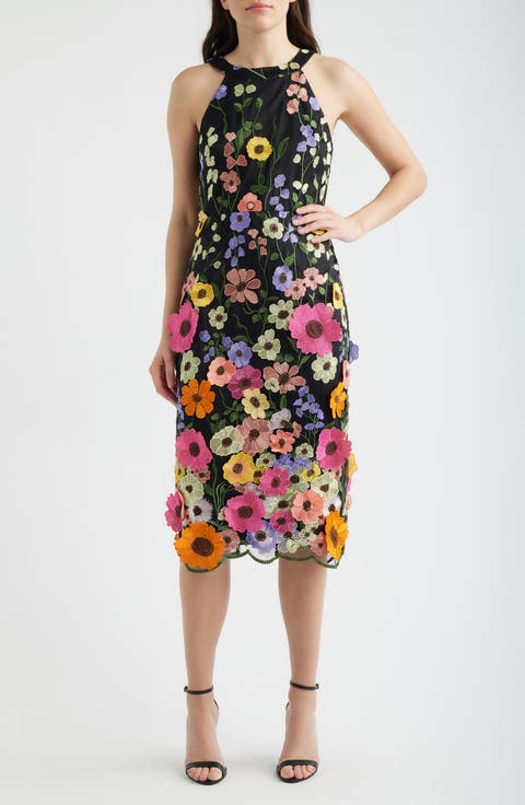 3D Floral Embellished Cocktail Dress