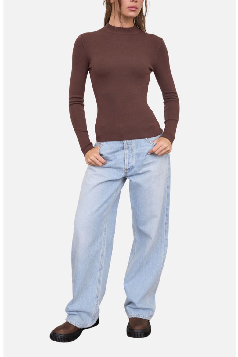 Mock Neck Long Sleeve Sweater Knit Top, Alternate, color, DARK BROWN