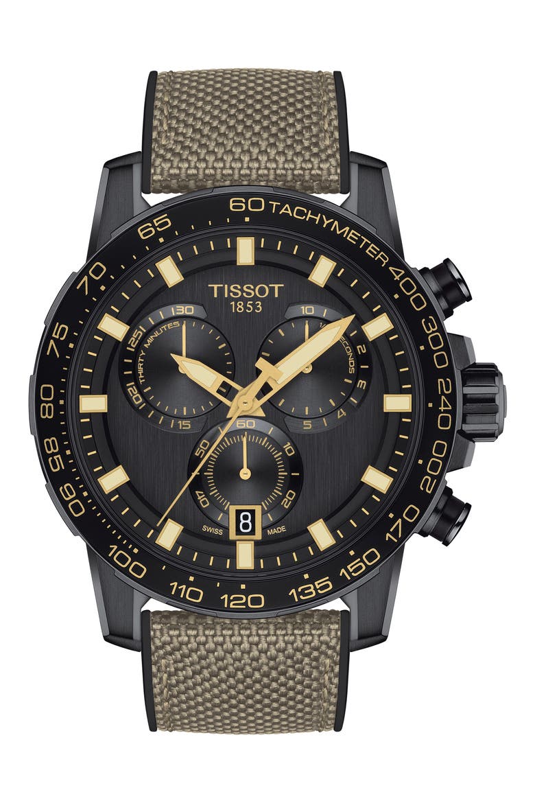 T-Sport Supersport Giro Chronograph Interchangeable Strap Watch, 45.5mm, Main, color, BLACK/ KHAKI