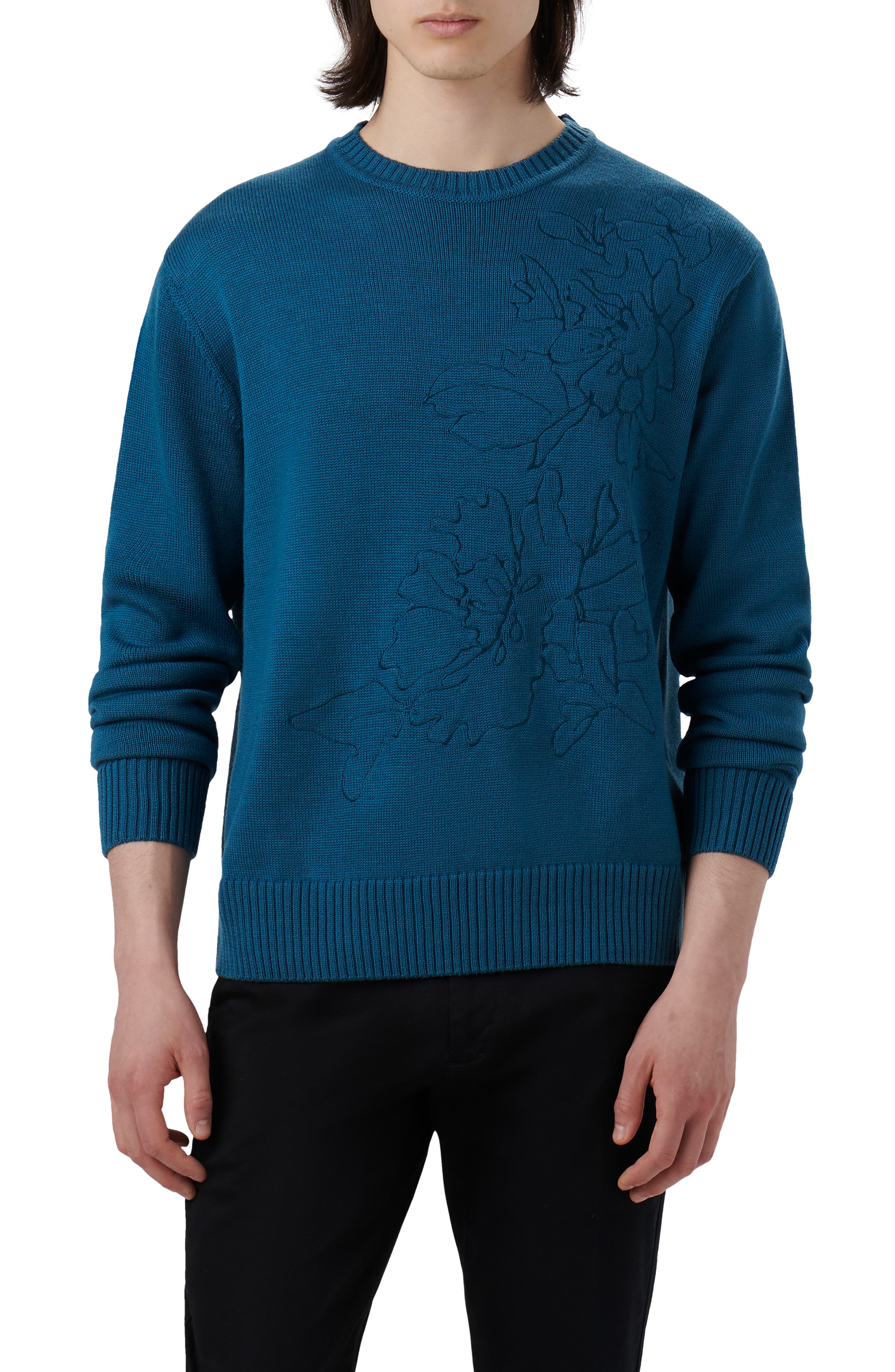 Bugatchi Embroidered Merino Wool Crewneck Sweater