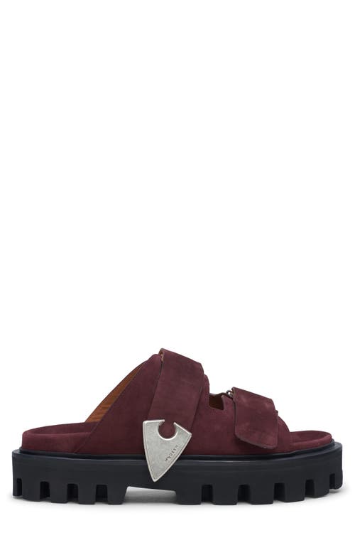 Alexander Mcqueen Arrow Pin Leather Slide Sandal In Wine/silver