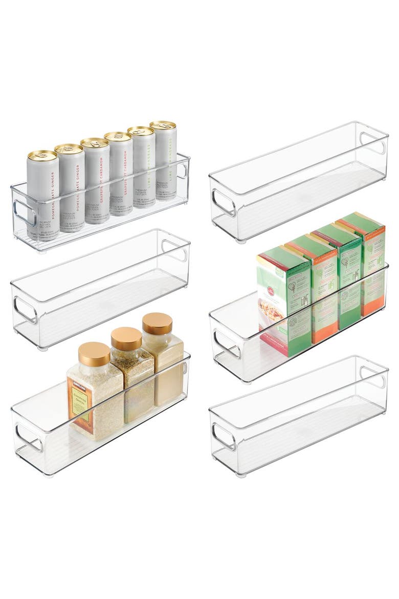 Stackable Fridge Bin with Handles - Kitchen Bin for Pantry or Cabinets, Set of 6, Clear, Main, color, Clear