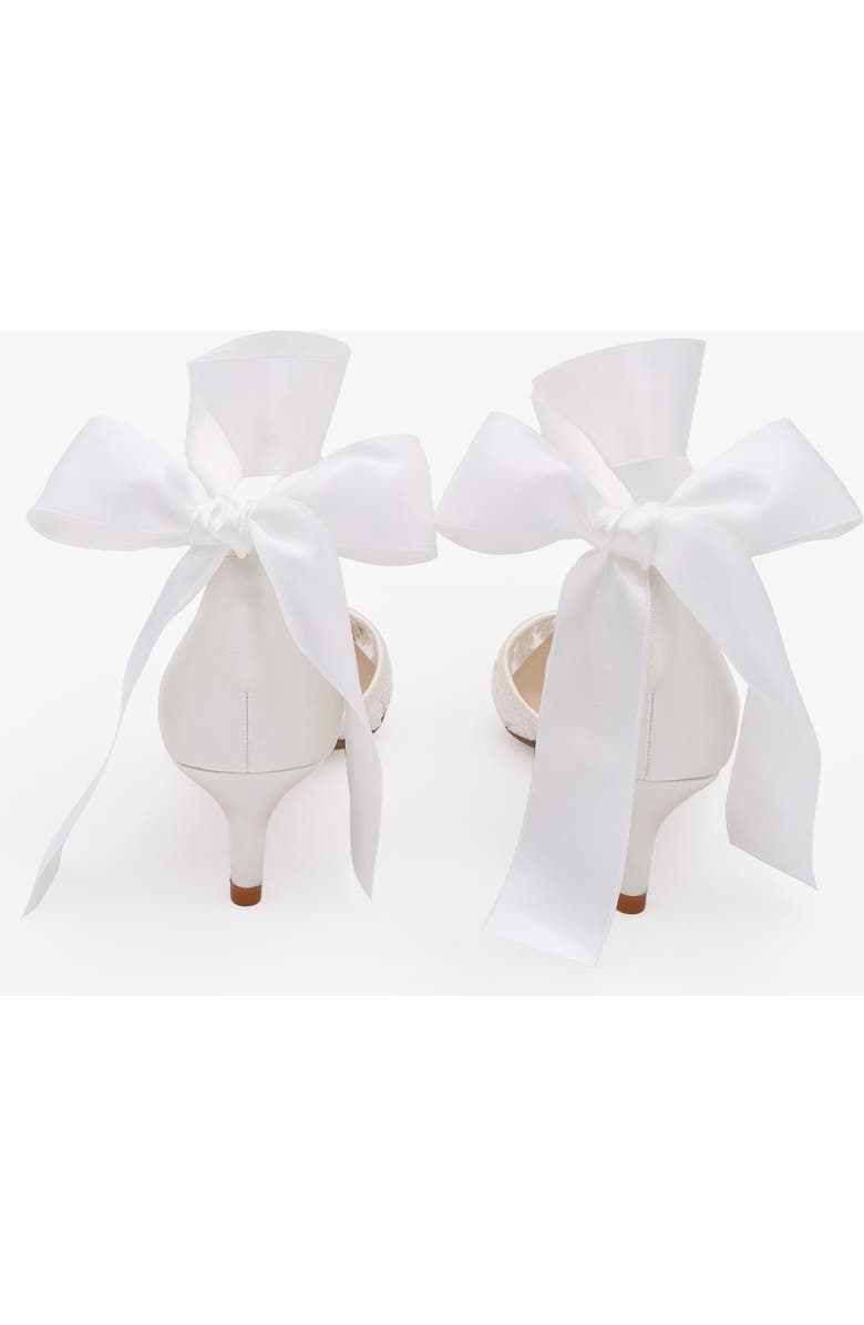 Kailee P Claudia Crochet Lace Pointy Toe Wedding Kitten Low Heel with Wrapped Satin Ribbon Tie, Alternate, color, White