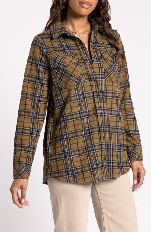 Thread & Supply Jasper Plaid Button-Up Tunic Shirt in Camel Black Plaid 