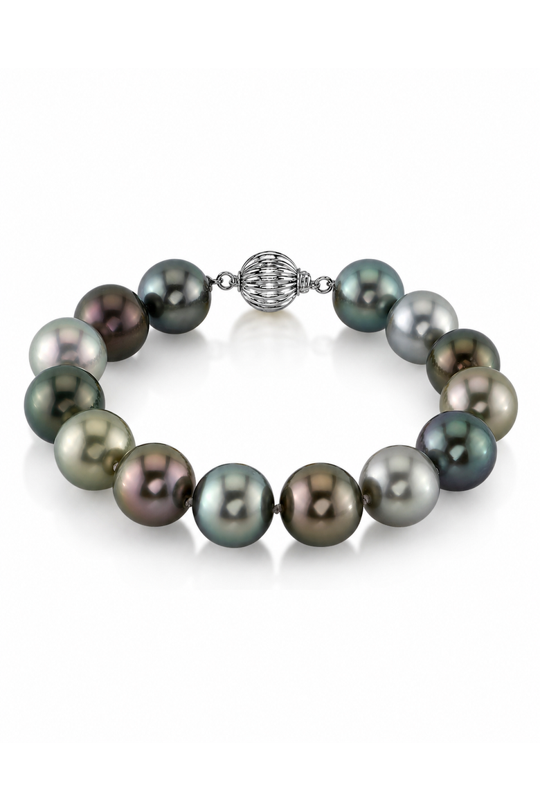 11-12mm Tahitian South Sea Multicolor Pearl Bracelet - Premier AAAA Quality, Main, color, White Gold Clasp