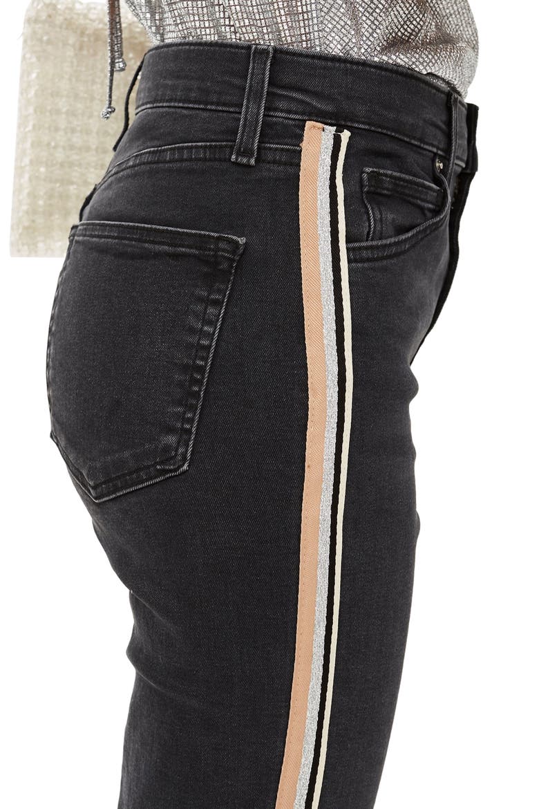 MOTO Stripe Skinny Jeans, Alternate, color, WASHED BLACK