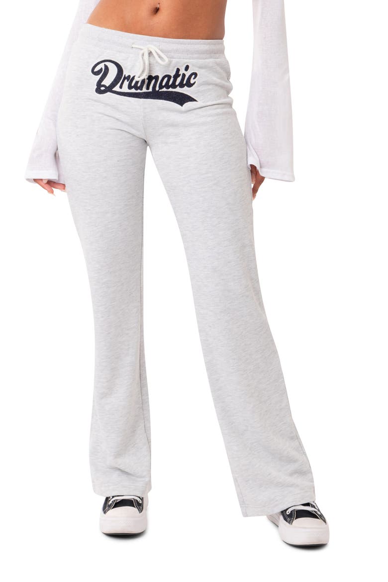 Dramatic Appliqué Low Rise Cotton Blend Fleece Pants, Main, color, GRAY