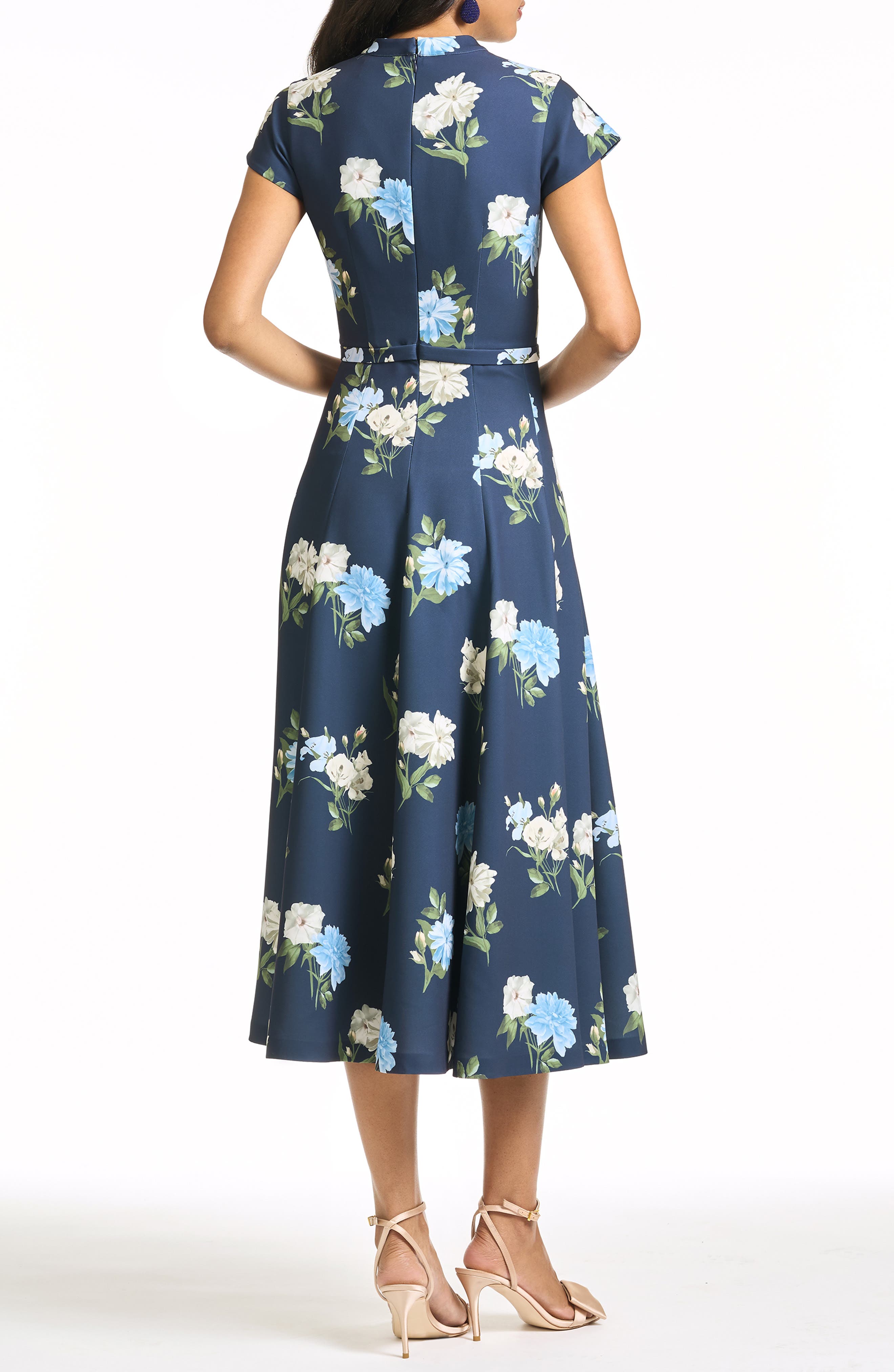 sachin & babi minnie off-the-shoulder floral a-line midi dress Jasmeen NAVY Blue Crepe printed mikado gives garden MOBP260320 Agnes Orinda Women's Plus Color:Hot Pink