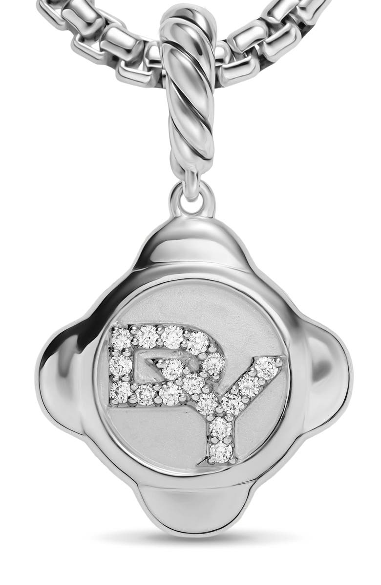 David Yurman DY Logo Cable Collectibles Diamond Amulet Charm, Alternate, color, Silver Pave