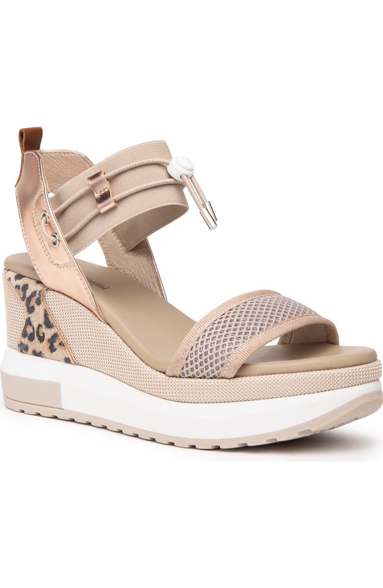 NeroGiardini Bungee Metallic Platform Wedge Sandal, Main, color, Taupe / Rose Gold