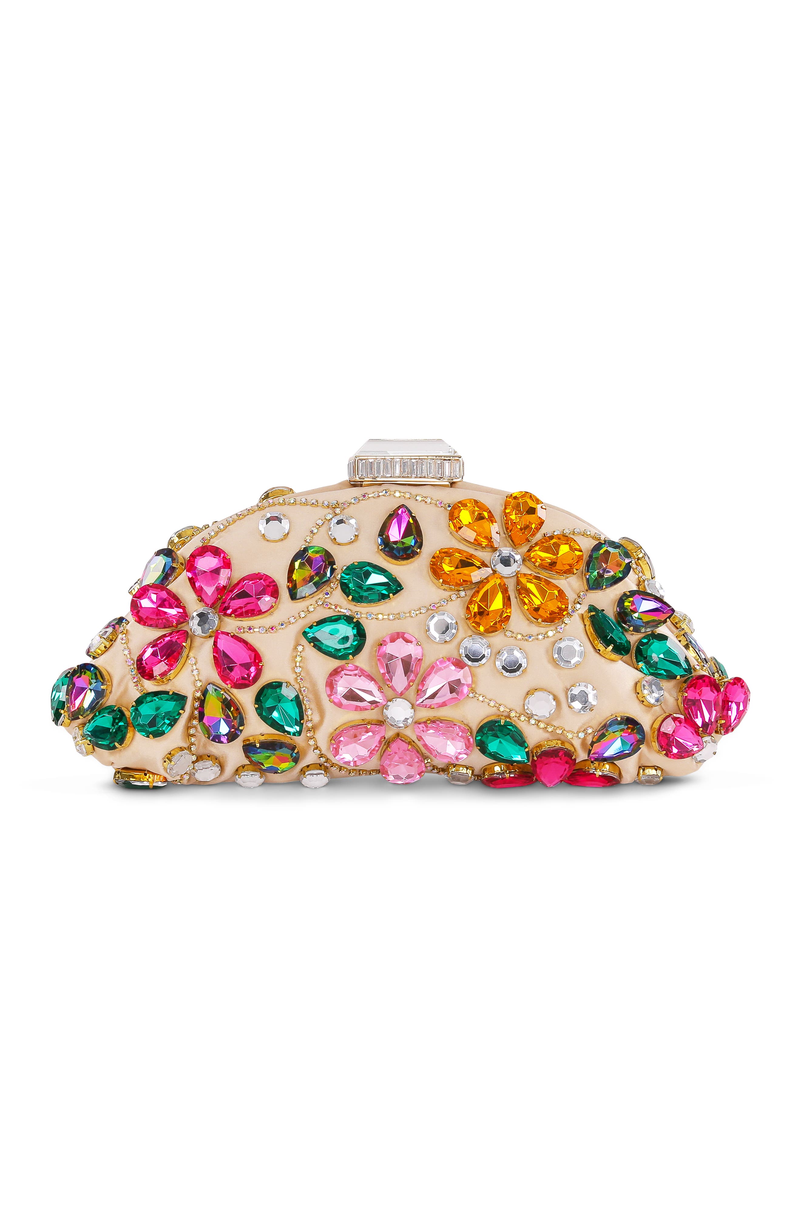 BADGLEY MISCHKA Jem Crystal Floral Clutch, Main, color, Nude Multi