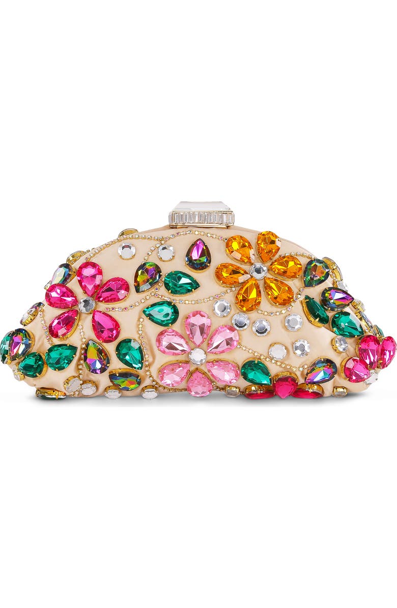 BADGLEY MISCHKA Jem Crystal Floral Clutch, Main, color, Nude Multi