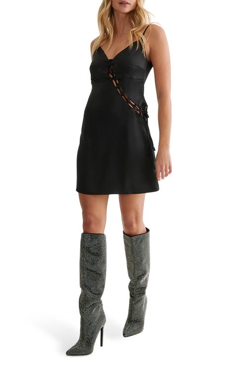 Lace-Up Detail Satin Minidress