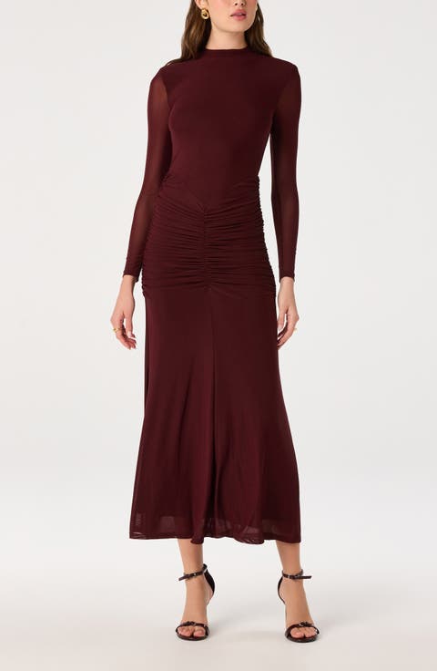 Romy Mock Neck Ruched Midi Dress