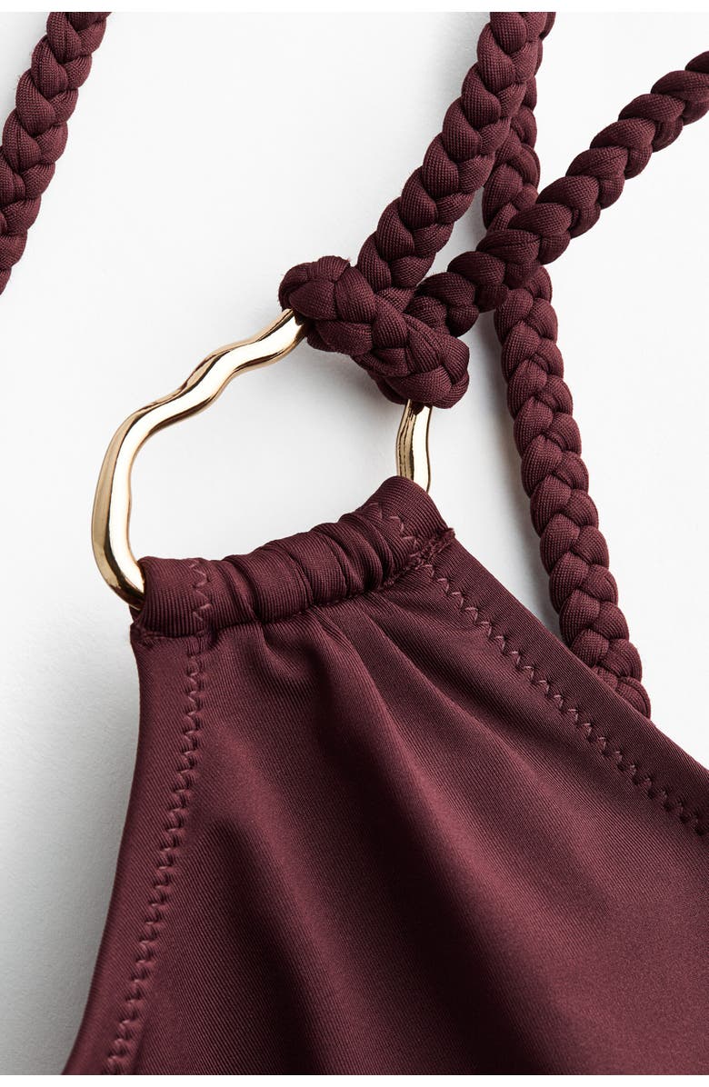 H&M Padded-cup One-shoulder Swimsuit, Alternate, color, Burgundy