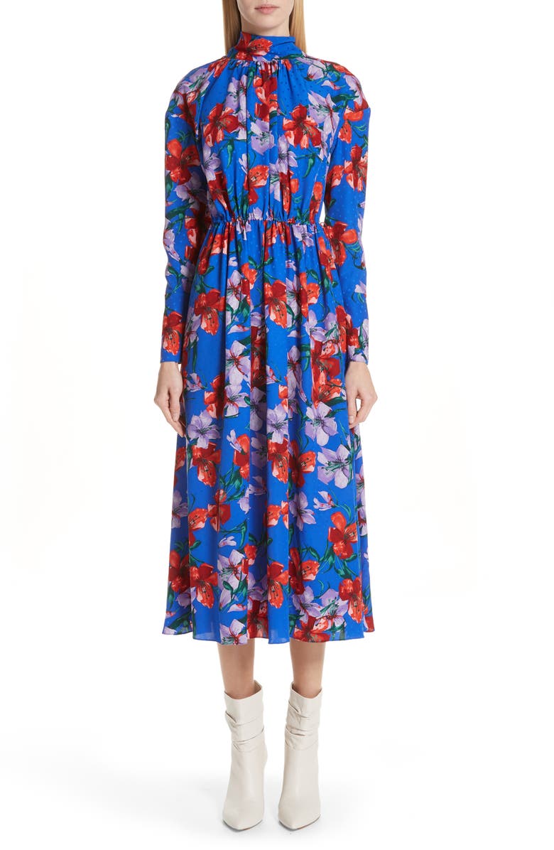 Magda Butrym Viseu Floral Print Silk Jacquard Midi Dress, Alternate, color, 