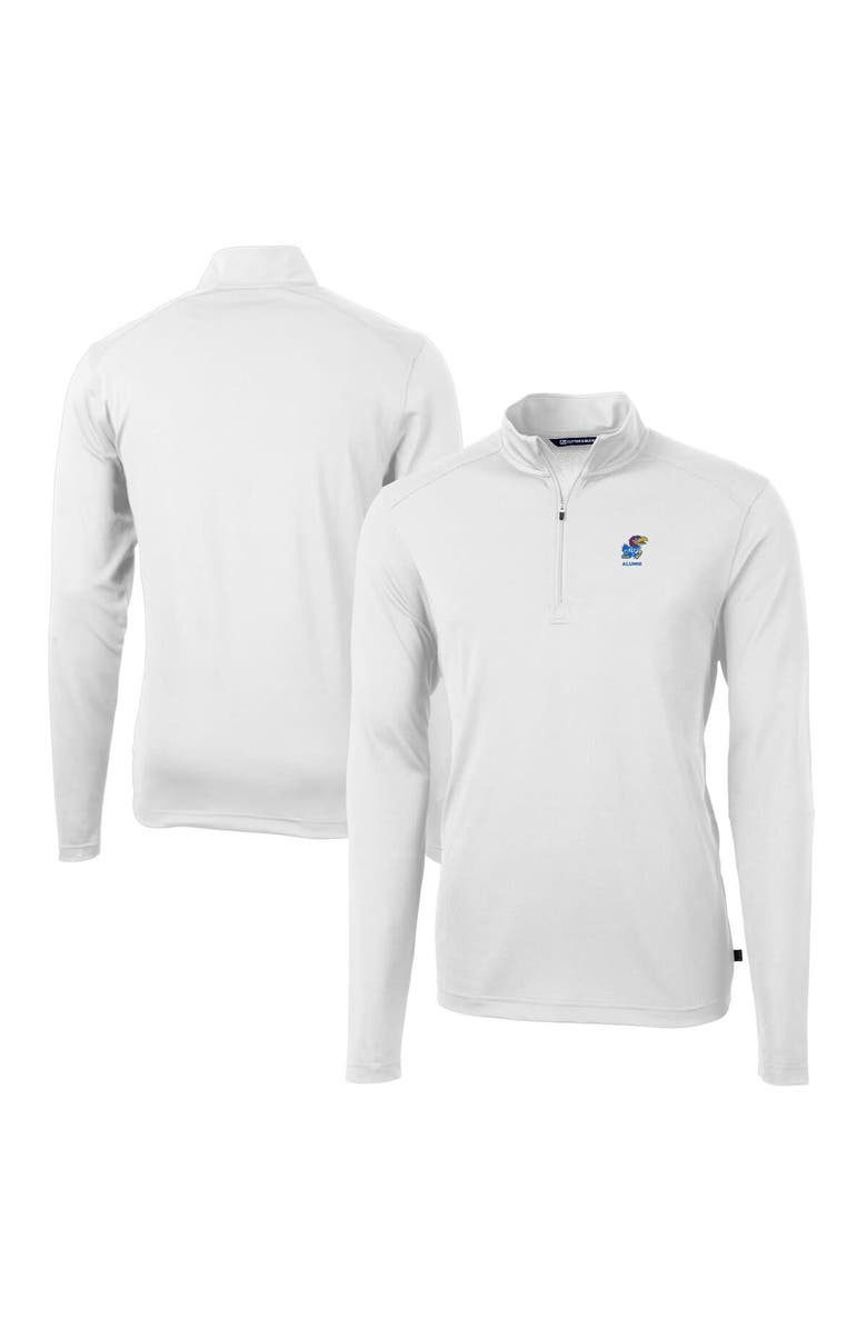 Cutter & Buck Men's Cutter & Buck White Kansas Jayhawks Alumni Logo Virtue Eco Pique Recycled Quarter-Zip Pullover Top, Main, color,