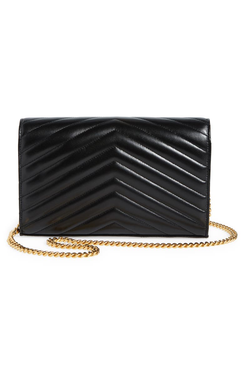 Saint Laurent Matelassé Leather Wallet on a Chain, Alternate, color, 