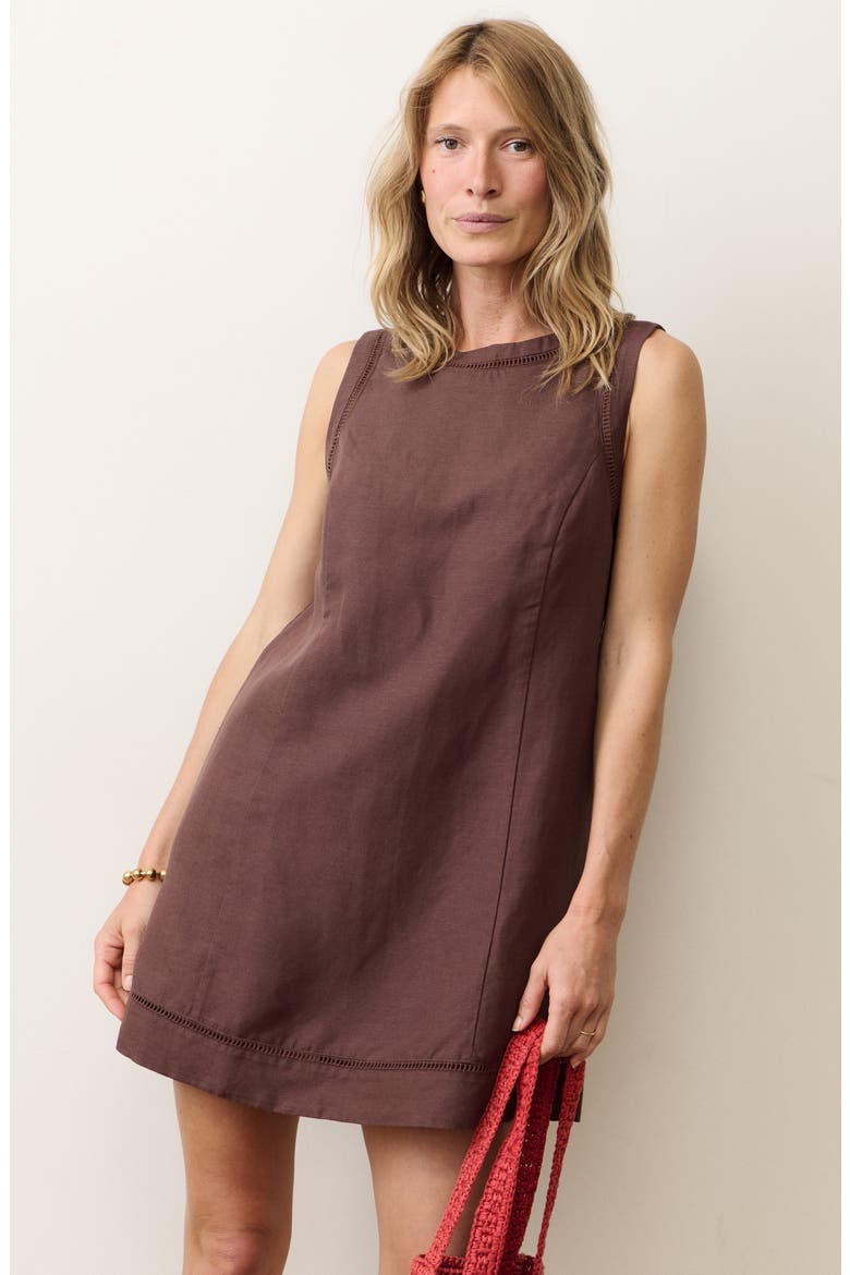 Cora Linen Blend Minidress, Alternate, color, CHOCOLATE