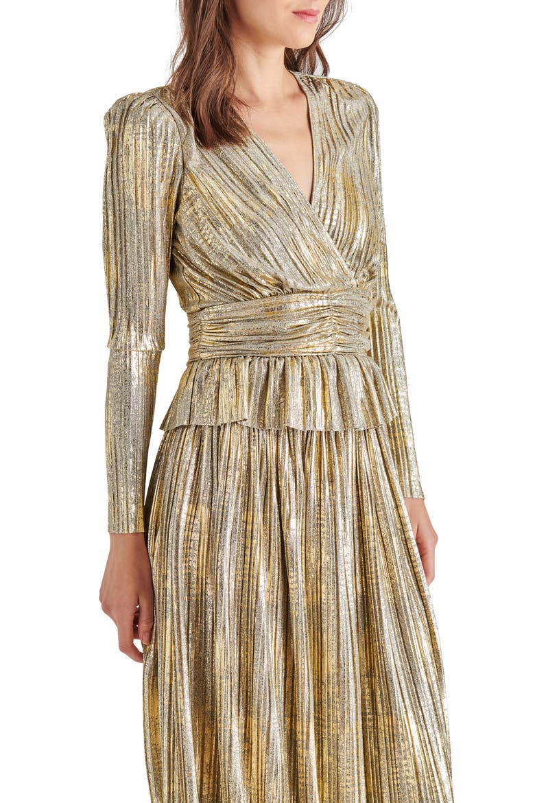 Azura Metallic Peplum Top, Alternate, color, GOLD