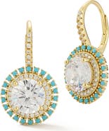 SPHERA MILANO Cubic Zirconia & Synthetic Turquoise Halo Lever Back Earrings