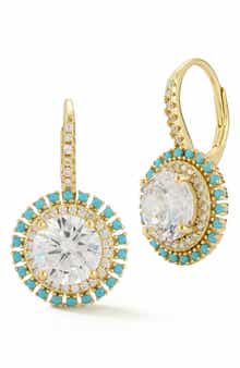 Cubic Zirconia & Synthetic Turquoise Halo Lever Back Earrings