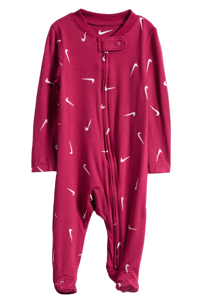 Swoosh Print Footie, Main, color, SWEET BEET